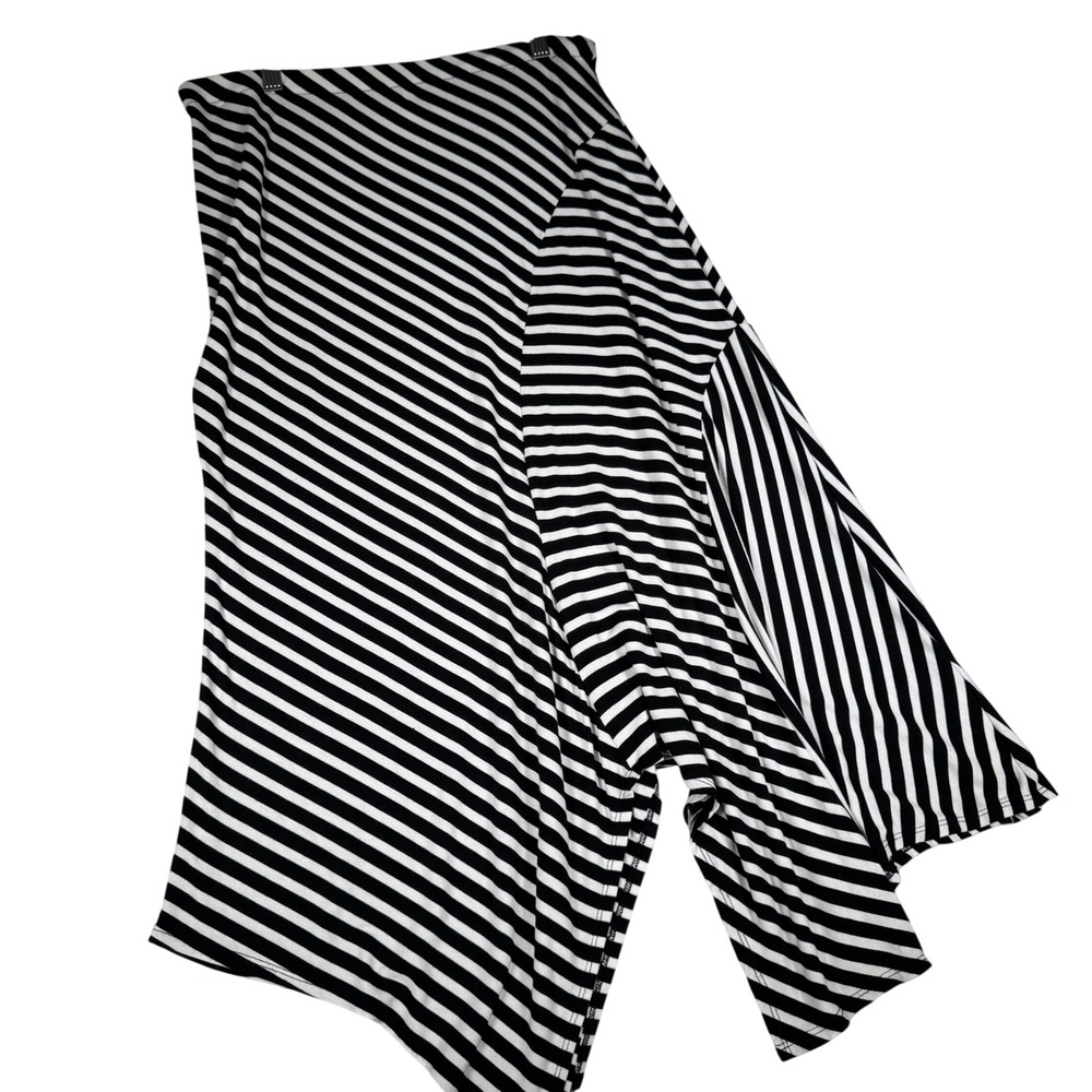Chicos Striped Asymmetric Handkerchief Hem Midi Skirt Black White Size 1 M‎